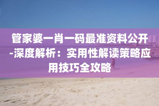 管家婆一肖一码最准资料公开-深度解析：实用性解读策略应用技巧全攻略