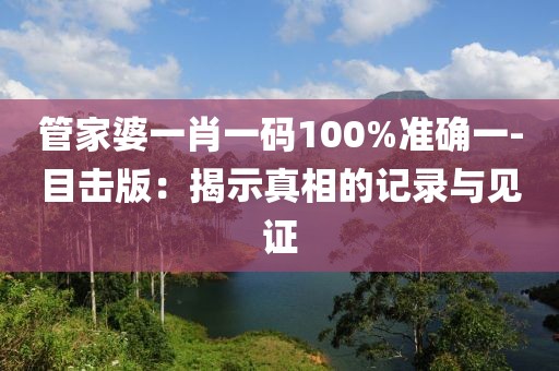 管家婆一肖一码100%准确一-目击版：揭示真相的记录与见证