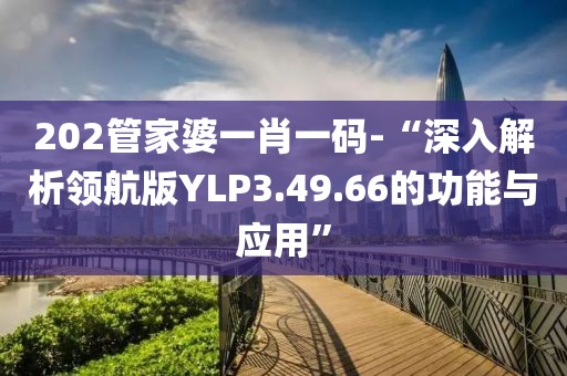 202管家婆一肖一码-“深入解析领航版YLP3.49.66的功能与应用”