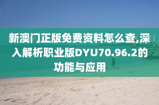 新澳门正版免费资料怎么查,深入解析职业版DYU70.96.2的功能与应用