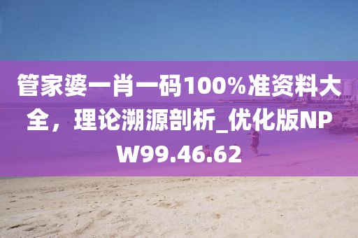 管家婆一肖一码100%准资料大全，理论溯源剖析_优化版NPW99.46.62