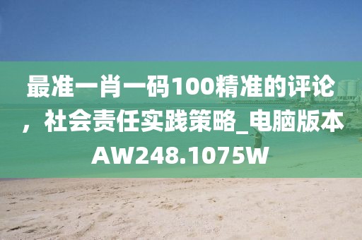 最准一肖一码100精准的评论，社会责任实践策略_电脑版本AW248.1075W