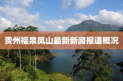 贵州福泉凤山最新新闻报道概况