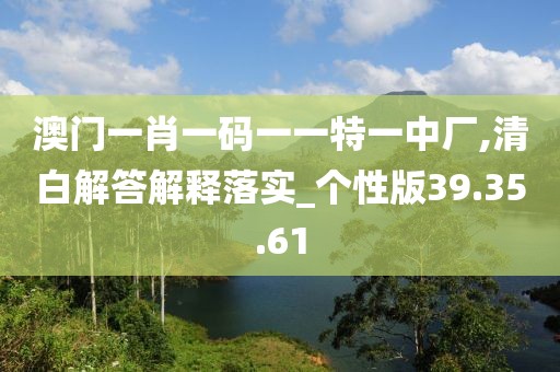 澳门一肖一码一一特一中厂,清白解答解释落实_个性版39.35.61