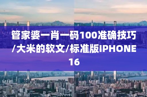 管家婆一肖一码100准确技巧/大米的软文/标准版IPHONE16