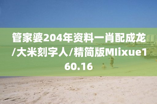 管家婆204年资料一肖配成龙/大米刻字人/精简版MIixue160.16