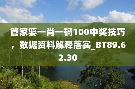 管家婆一肖一码100中奖技巧，数据资料解释落实_BT89.62.30